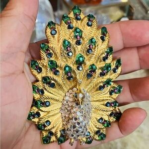 Amazing Vintage Piscitelli Peacock Brooch with Crystals
